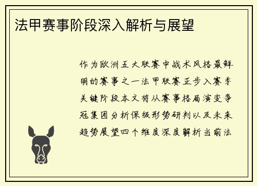 法甲赛事阶段深入解析与展望